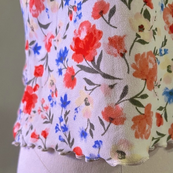 Peach Floral Scalloped Hem Baby Tee Large - Picture 3 of 4